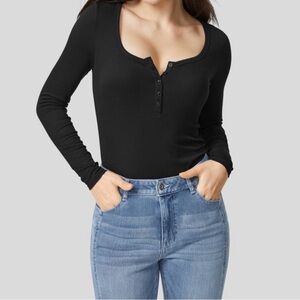 NWT Halara Black Henley Button Long Sleeve Top